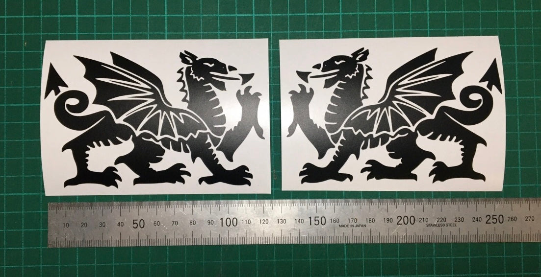 (X2) WELSH DRAGON Stickers Decals Car Van Camper Door Bike 120x80mm