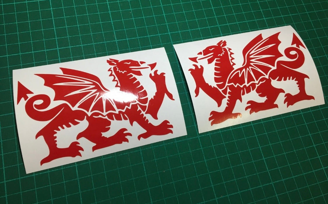 (X2) WELSH DRAGON Stickers Decals Car Van Camper Door Bike 120x80mm