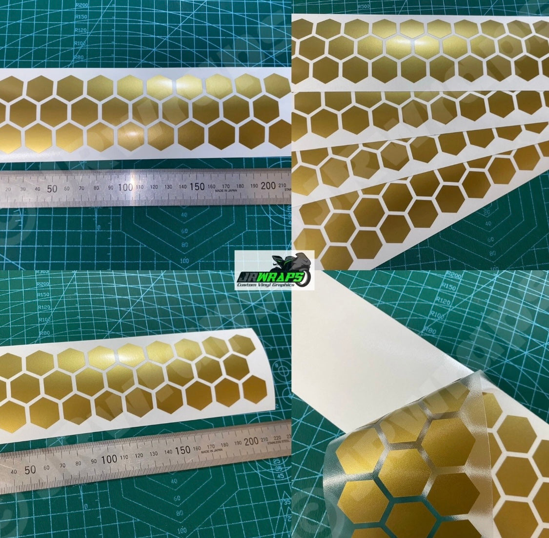 (X4) HEXAGON STRIPS 220x55mm Stickers Decals Motorcycle Tank Car Bike Camper