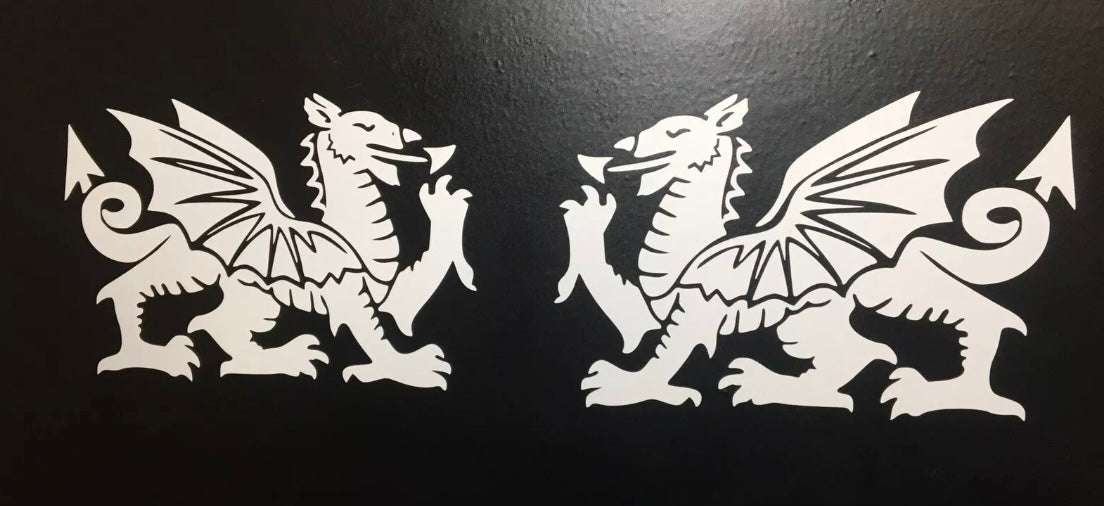 (X2) WELSH DRAGON Stickers Decals Car Van Camper Door Bike 120x80mm