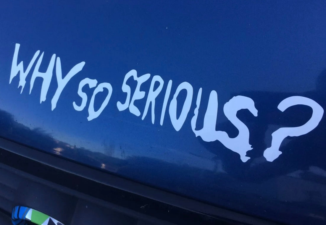 (X2) WHY SO SERIOUS? BUMPER STICKERS DECALS CAR MOTORBIKE HELMET JOKER PAIR