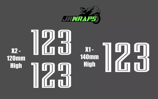 MATT WHITE Racing Numbers Stickers Decals Digits (X3 140mm & X6 120mm) Race ACU
