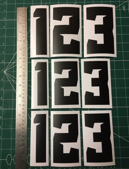 MATT BLACK Racing Numbers Stickers Decals Digits (X3 140mm & X6 120mm) Race ACU