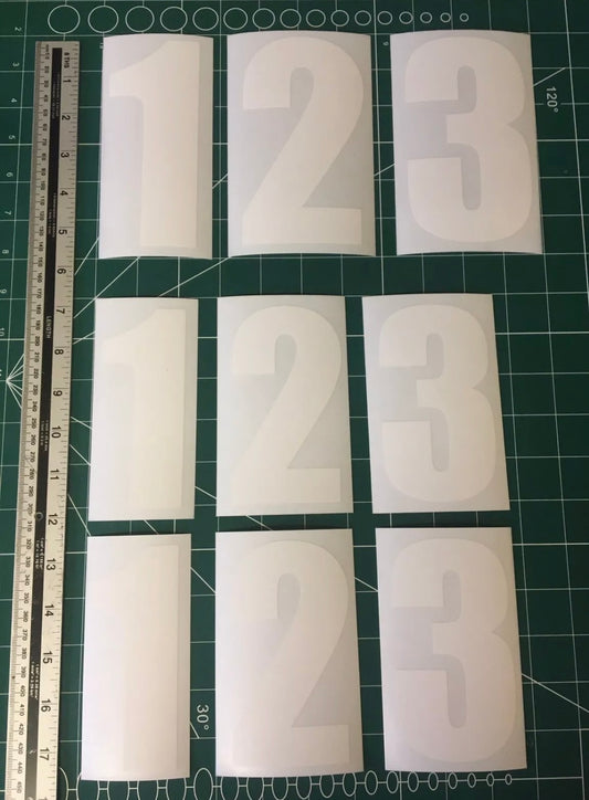 MATT WHITE Racing Numbers Stickers Decals Digits (X3 140mm & X6 120mm) Race ACU